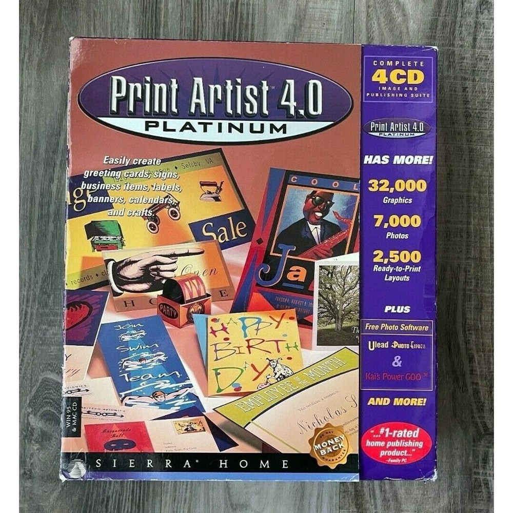 Print Artist 4.0 Platinum Sierra Home 1997 4-CD Windows 95 / Macintosh NEW